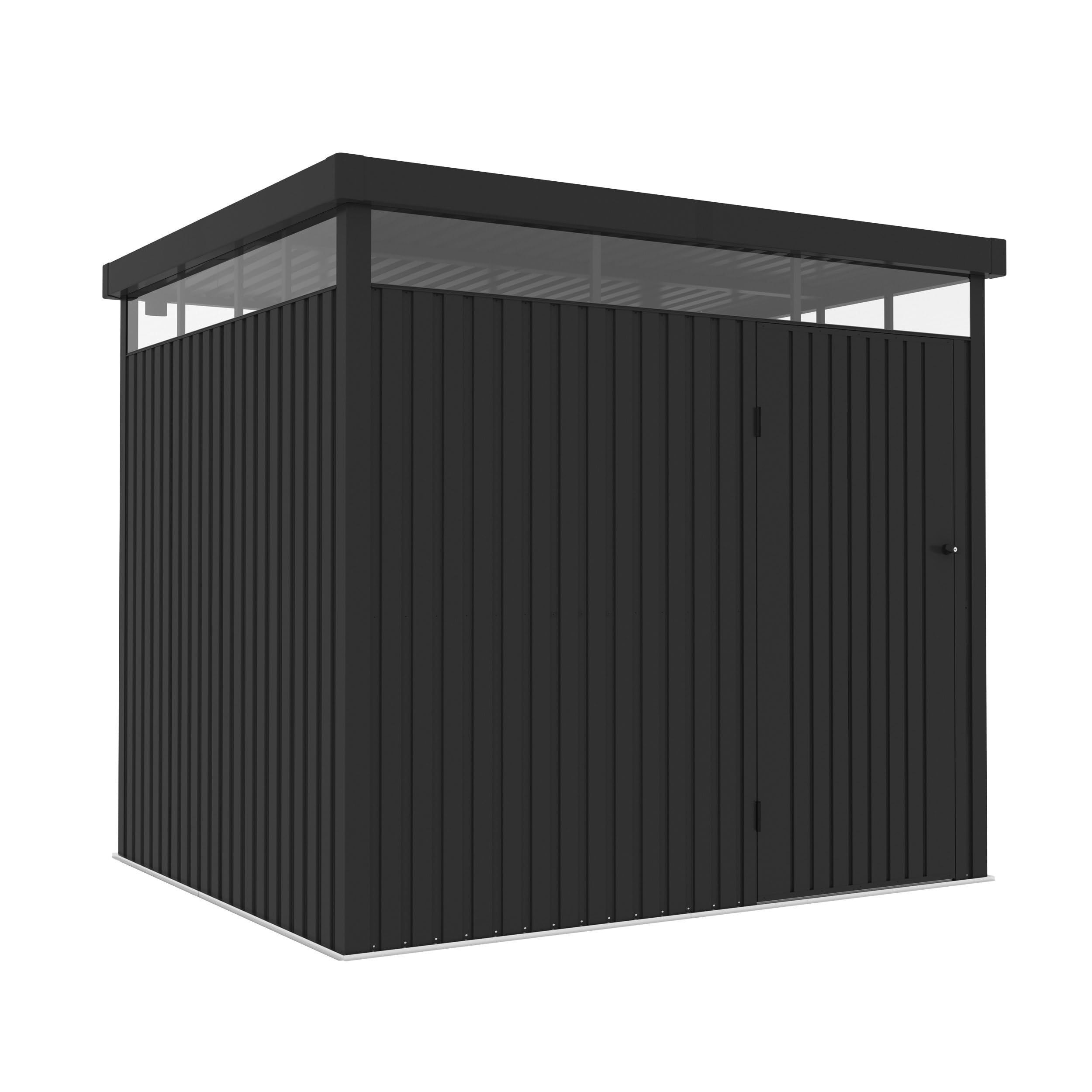 Wasabi – Caseta Jardín Exterior Metal 5,23m2 Ice – Grosor 0,40mm Robusto – Lámpara incluida - Cierre con Llave – Tragaluz 360º - Techo Plano - Cobertizo Resistente de Almacenamiento – 249x211x218cm