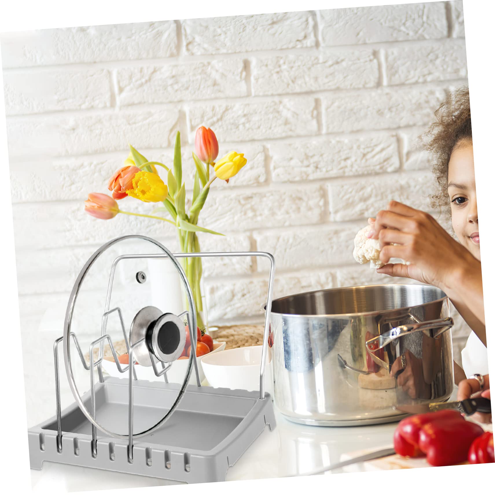 ULTECHNOVO 2 Piezas Rejilla Para Tapas De Ollas De Soporte Para Tapas De Ollas De Cocina Organizador Para Encimera Para Almacenar y Cucharas La Cocina