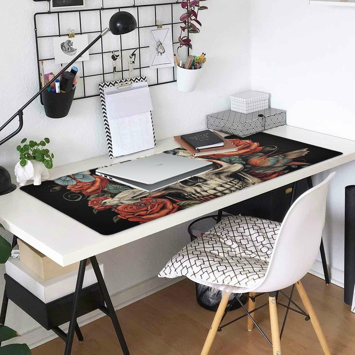Large Day of The Dead Skull Mouse Pad - Non-Slip Desk Pad Protector for Gaming, Office & Home - 31.5 X 11.8 Inch