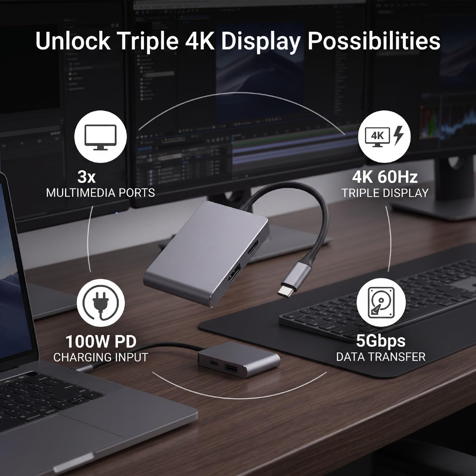 Sxhlseller Hub USB C 5 in 1, 4K60Hz 100W PD