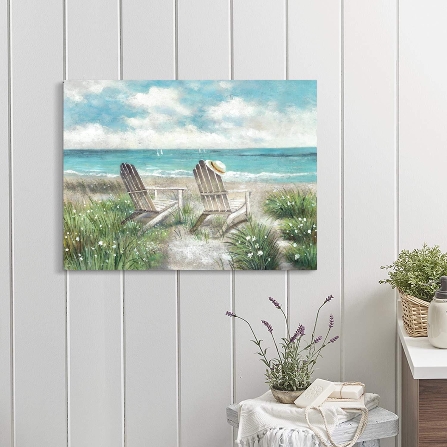 Arte de pared de playa Pintura de paisaje marino: cuadro de escena costera, pintura sobre lienzo para sala de estar (24 x 18 pulgadas x 1 panel) 2