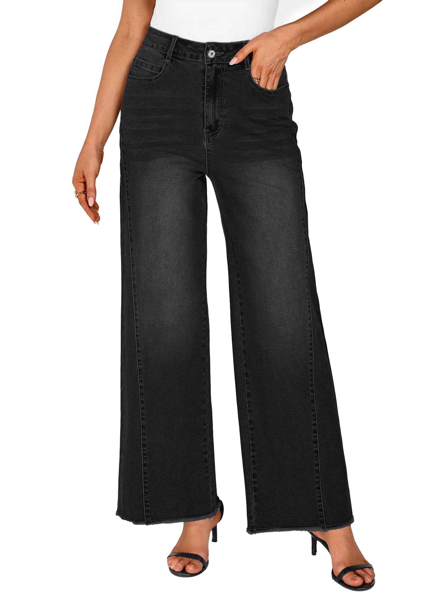 Novastellara Baggy Jeans Damen High Waist Weites Bein Stretch Hosen Damen | Wide Leg Schwarz Weiße Jeanshose Bequeme Hosen Damen Mom Jeans Boyfriend Jeans Y2K Sommer Lockere Casual Elegant Große Größen