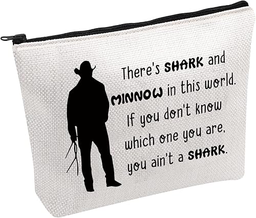 FOTAP Rip Wheeler - Bolsa de cosméticos Dutton Ranch con cremallera para regalar con tiburones y pececillos en este mundo Blanco Bolso Shark