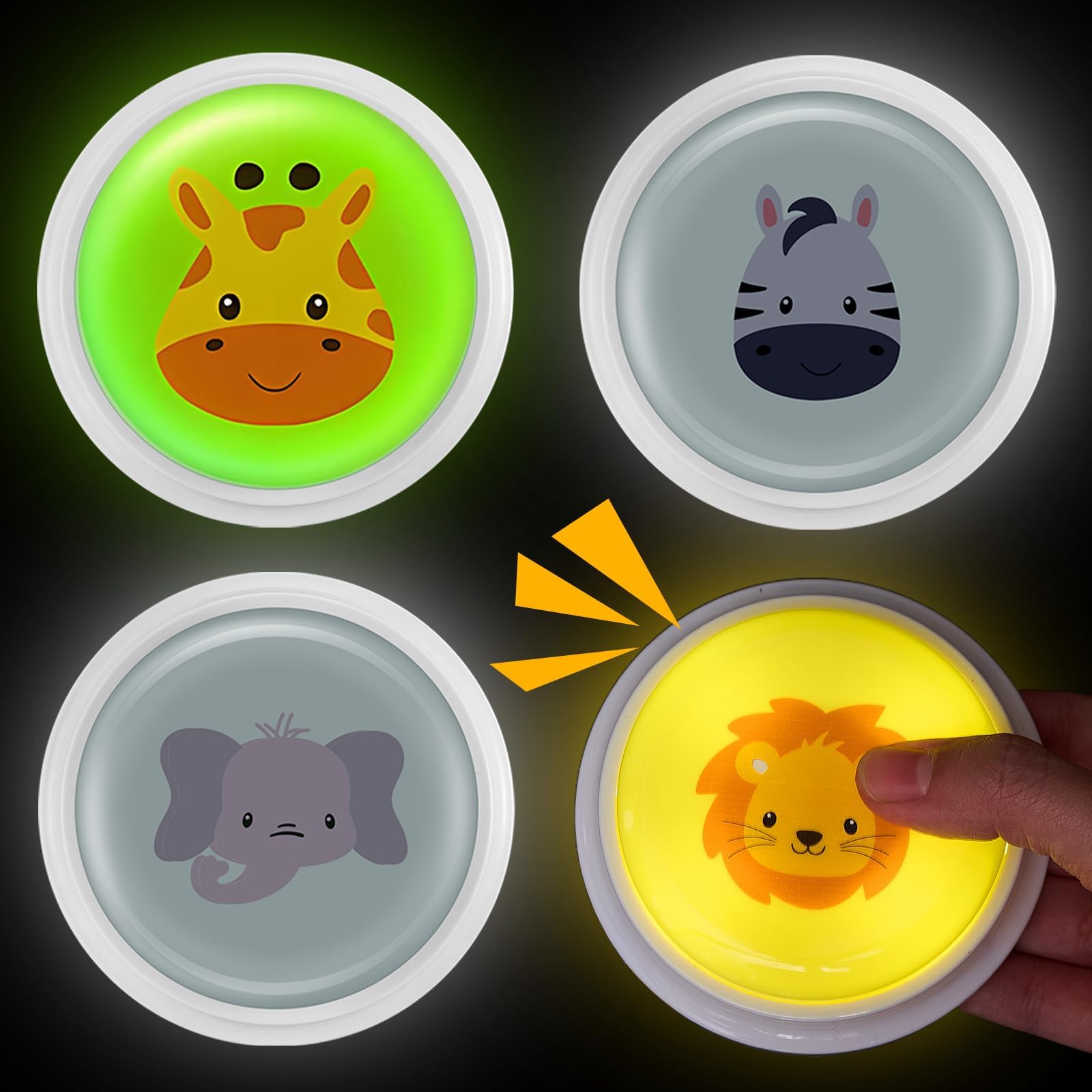 Honoson 4 Pcs Recordable Light up Buzzers for Trivia Games Answer Buzzers for Classroom Sound Buttons Family Game and Nights Back to School Supplies(Jungle Style,Classic Color)