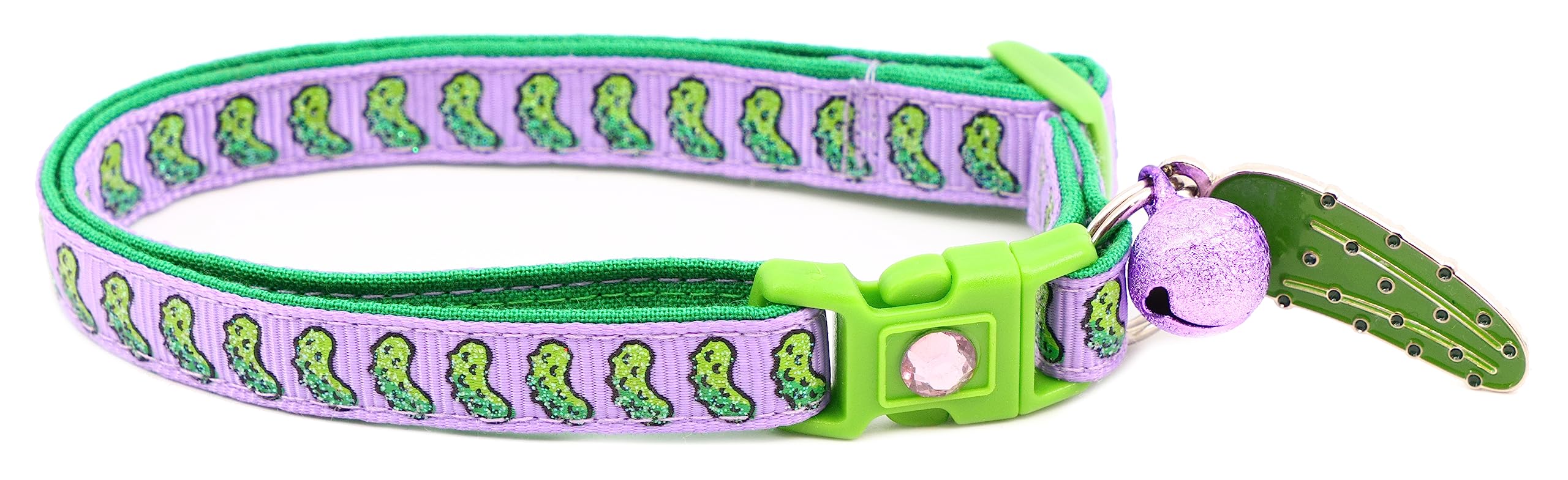 Pickle Cat Collar with Bell | Safety Breakaway Collar | Adjustable Large Size or Kitten Collar (Large(10lbs & Up), Purple)