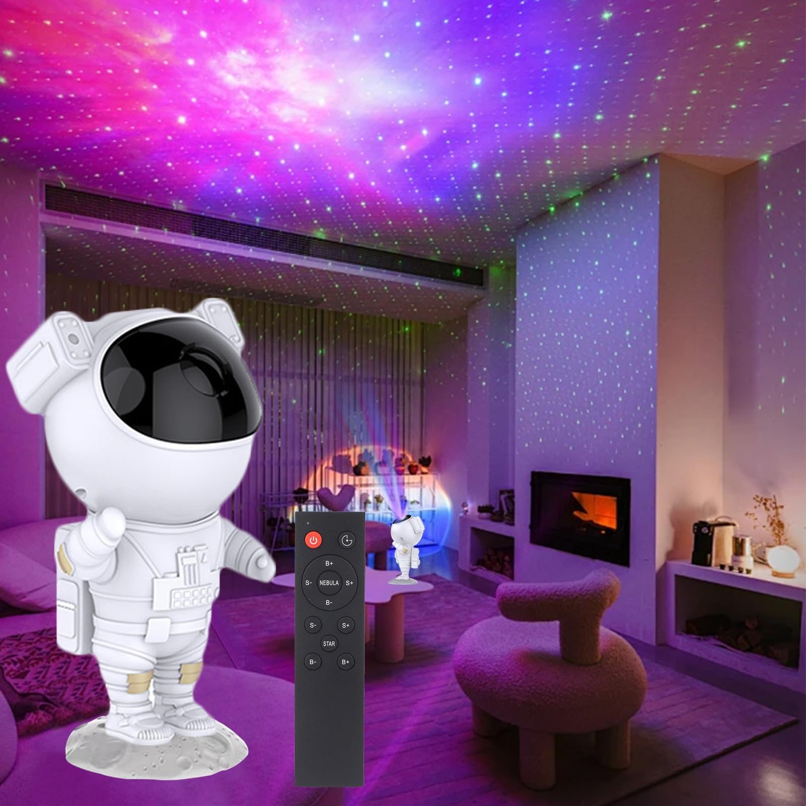 Proiettore a LED effetto cielo stellato, Astronauta Cielo Stellato Galassia Proiettore, Proiettore Stellare Astronauta, Luminosità E Velocità Regolabili, Ruotabile A 360°, Regalo Per Bambini E Adulti