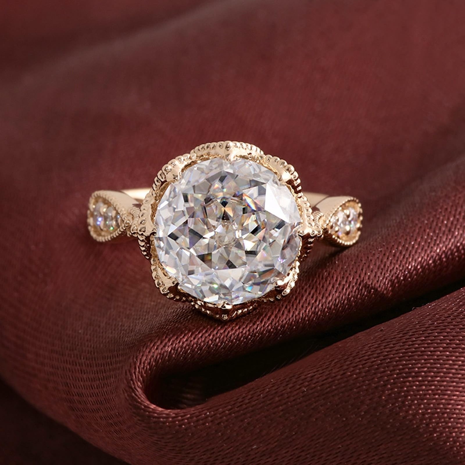 Regalo Personalizado Alianza Pareja Prima Oro 9 quilates Moissanite Flor Tamaño Señoras para Madre Cumpleaños Joyería