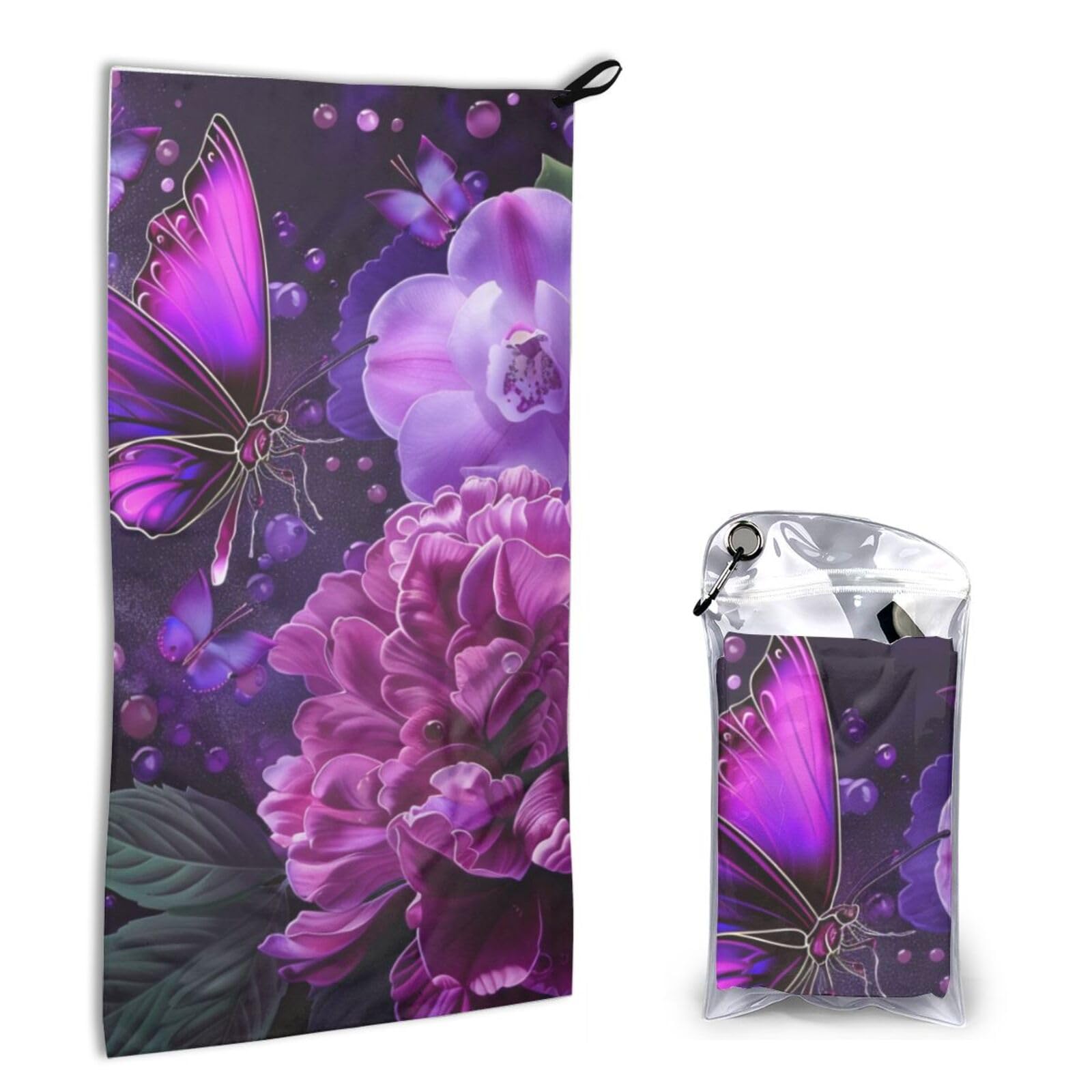 BWWHCCTI Quick Dry Hand Towel With Bag - Beautiful Butterfly Floral Printed Super Absorbent Face Cloth Microfiber Travel Sports Towels 40x80cm