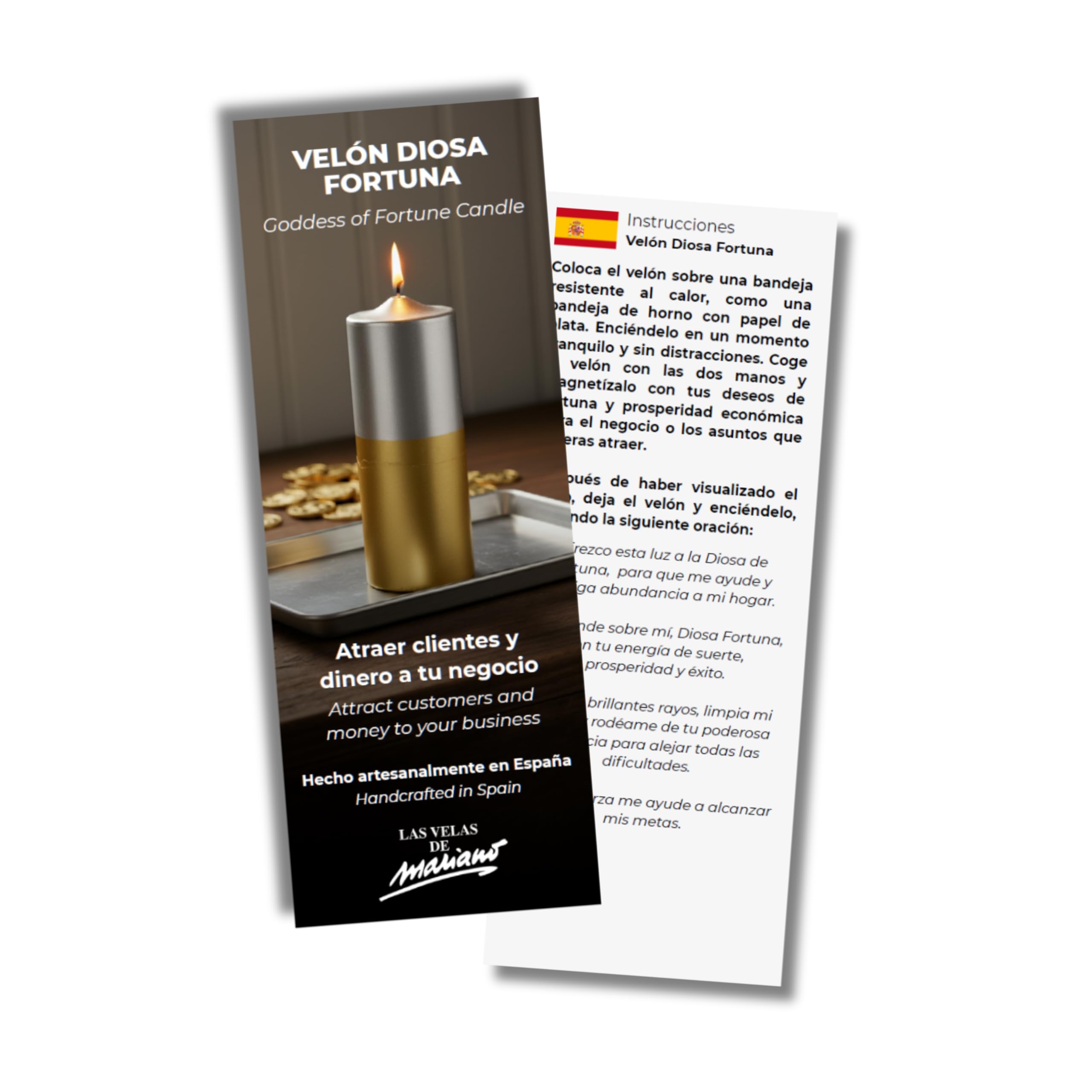 Velón Preparado Diosa Fortuna – Ritual con Vela Dorada para Atraer Dinero, Clientes y Prosperidad | Vela Esotérica para Negocios y Ventas | Hecho a Mano con Hierbas | Incluye Instrucciones y Oración