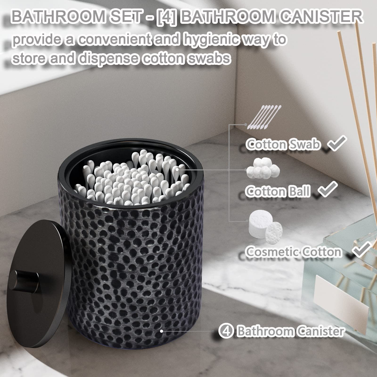 Badezimmer Zubehör Set, LKKL 7-teilig Bad Set mit Mülleimer Seifenspender Seifenschale Zahnputzbecher Zahnbürstenhalter Qtip Halter Badezimmer Tablett Modern Bad Accessoires Komplettset, Silber