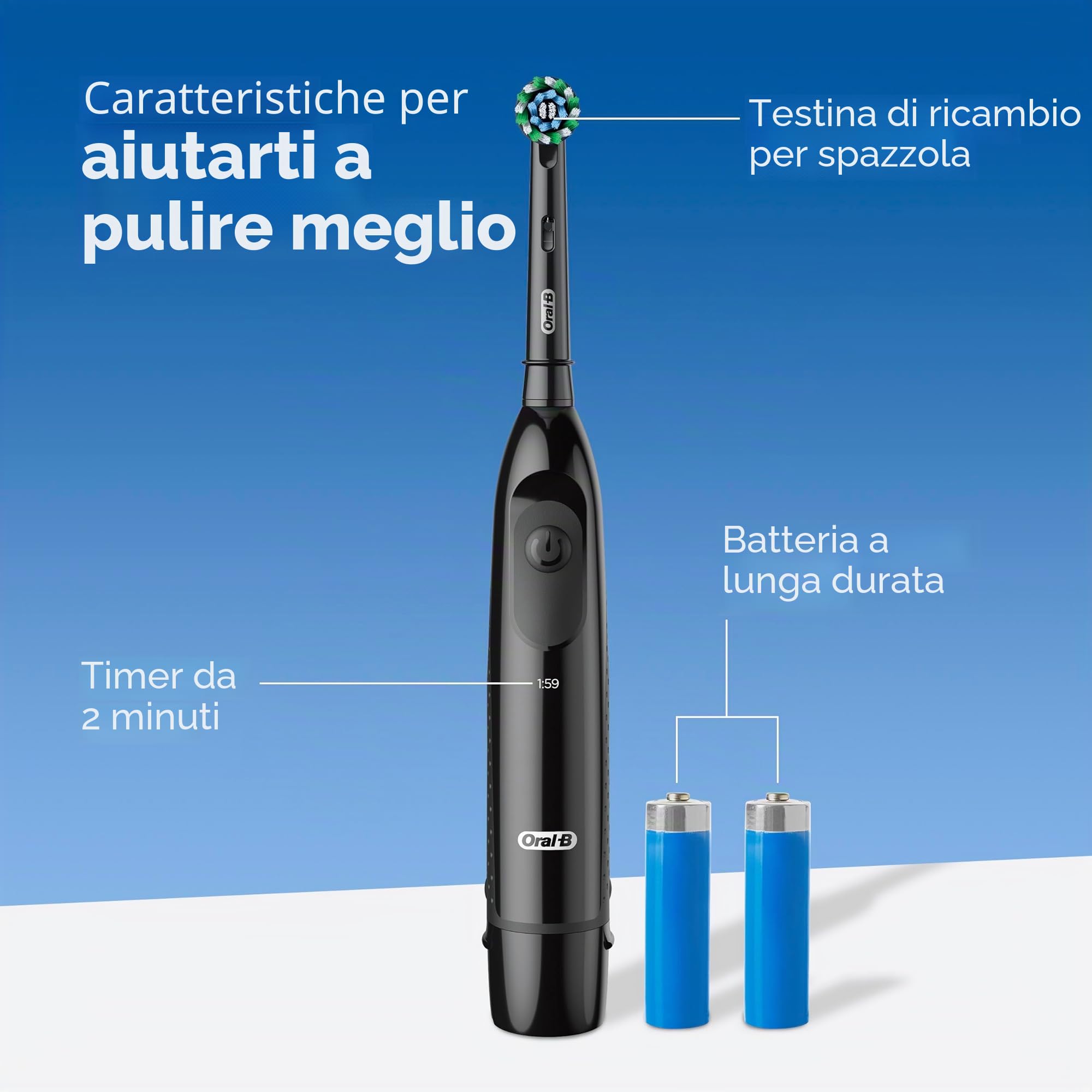 Oral-B Pro 100 CrossAction - Spazzolino da denti a batteria, colore: nero