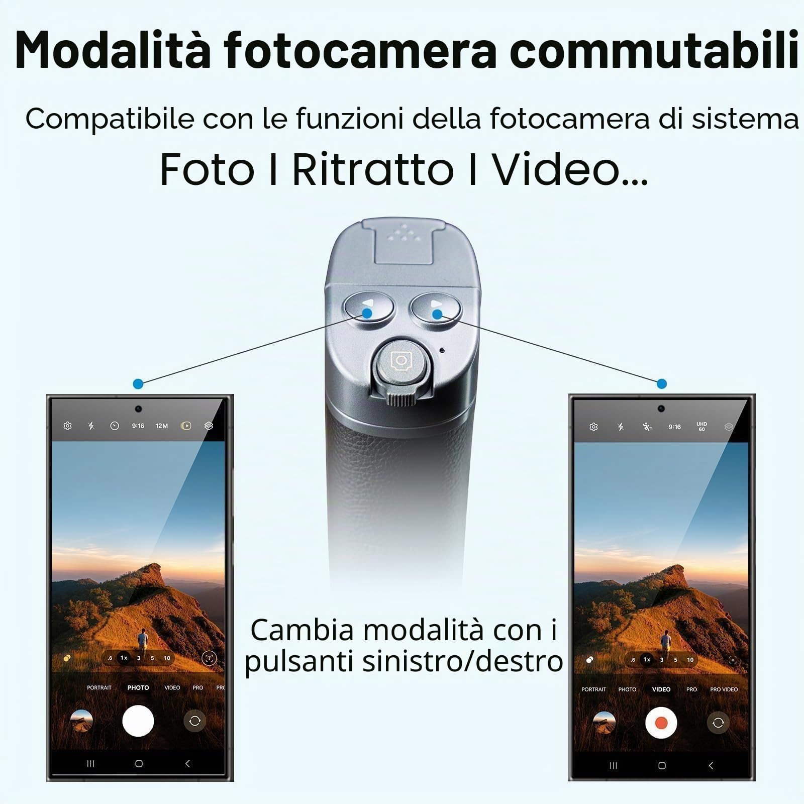TELESIN° Grip Smartphone con Telecomando Bluetooth, Impugnatura Bastone per Selfie, Supporto per Phone (No CPL Lens)