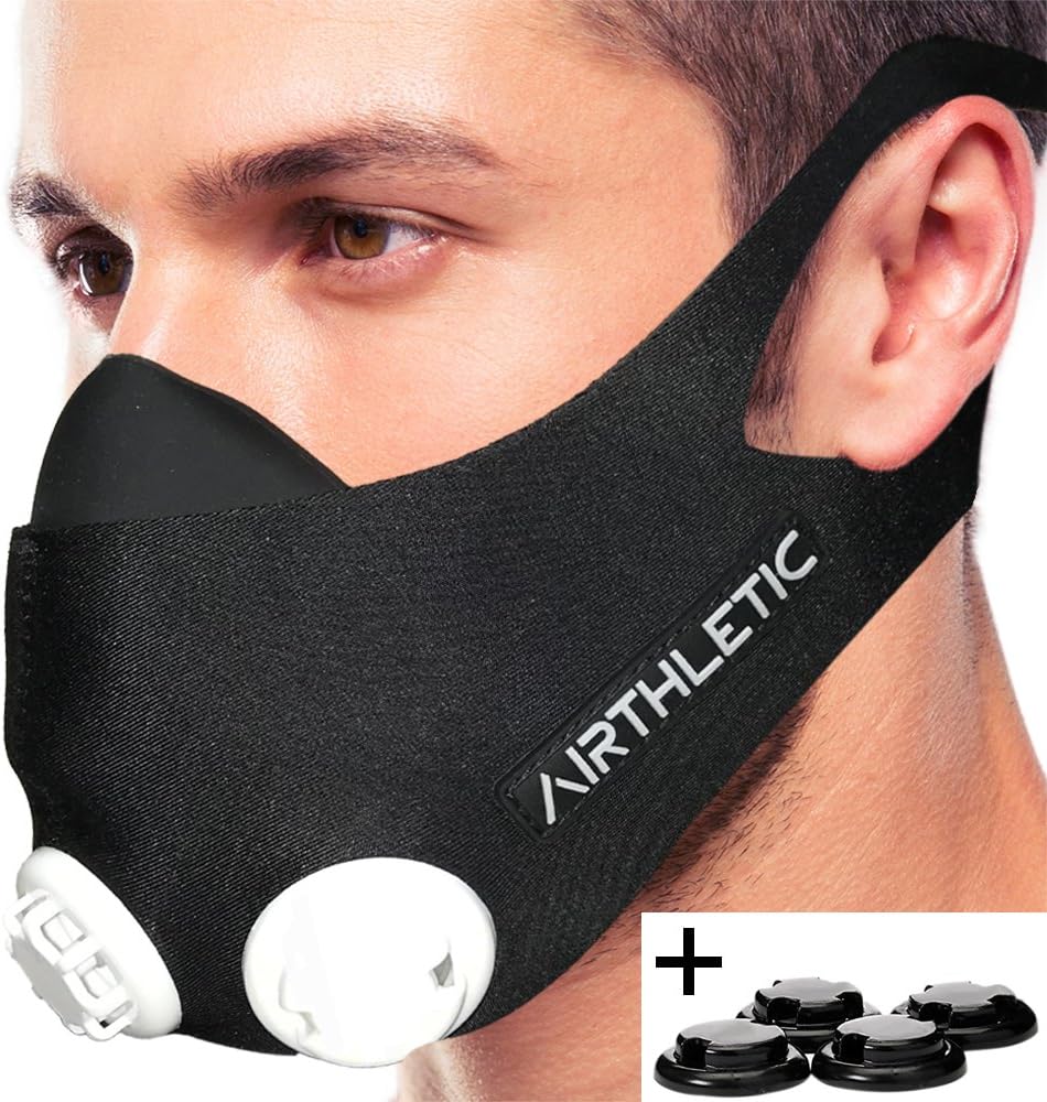 AIRTHLETIC Training Mask including 2 sets (black and white) of resistance caps - Altitude Mask