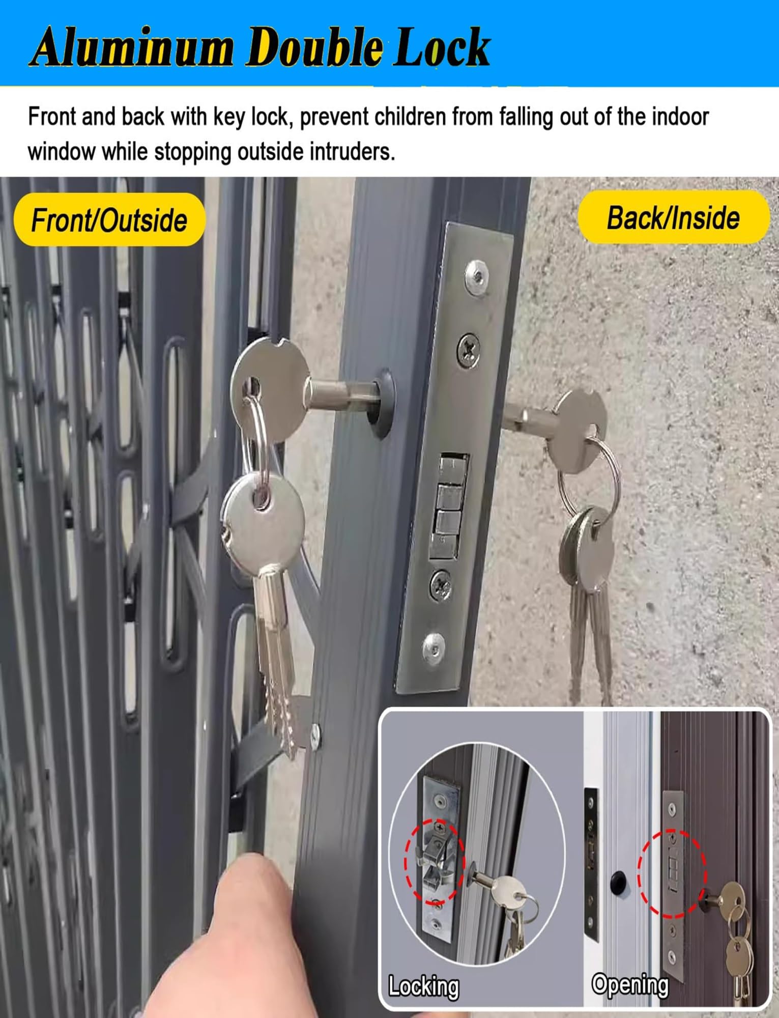 Cubierta telescópica para barandilla de ventana, protección antirrobo de aleación de aluminio con cerradura y llaves, pantalla horizontal de prevención de robo para habitaciones de niños (35.1 x 39