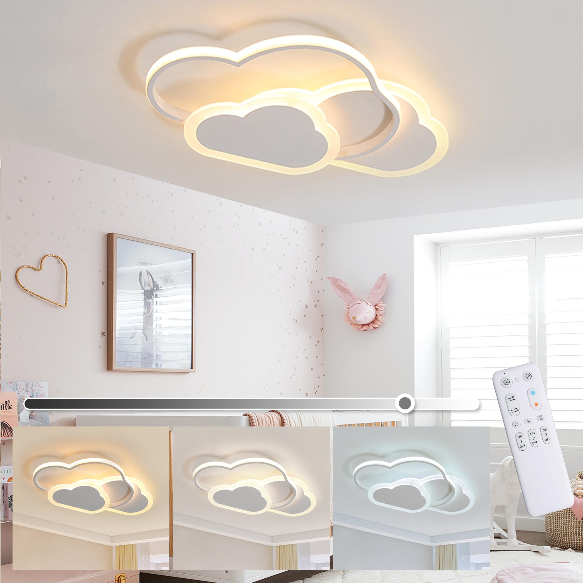 ZEKEI Lampadario Cameretta Bambina Plafoniera Led Soffitto, 52CM Telecomando 3000-6000K Lampadario Nuvola Cameretta, Lampade Cameretta Bambina Soggiorno Camera da Letto Bambino 42W
