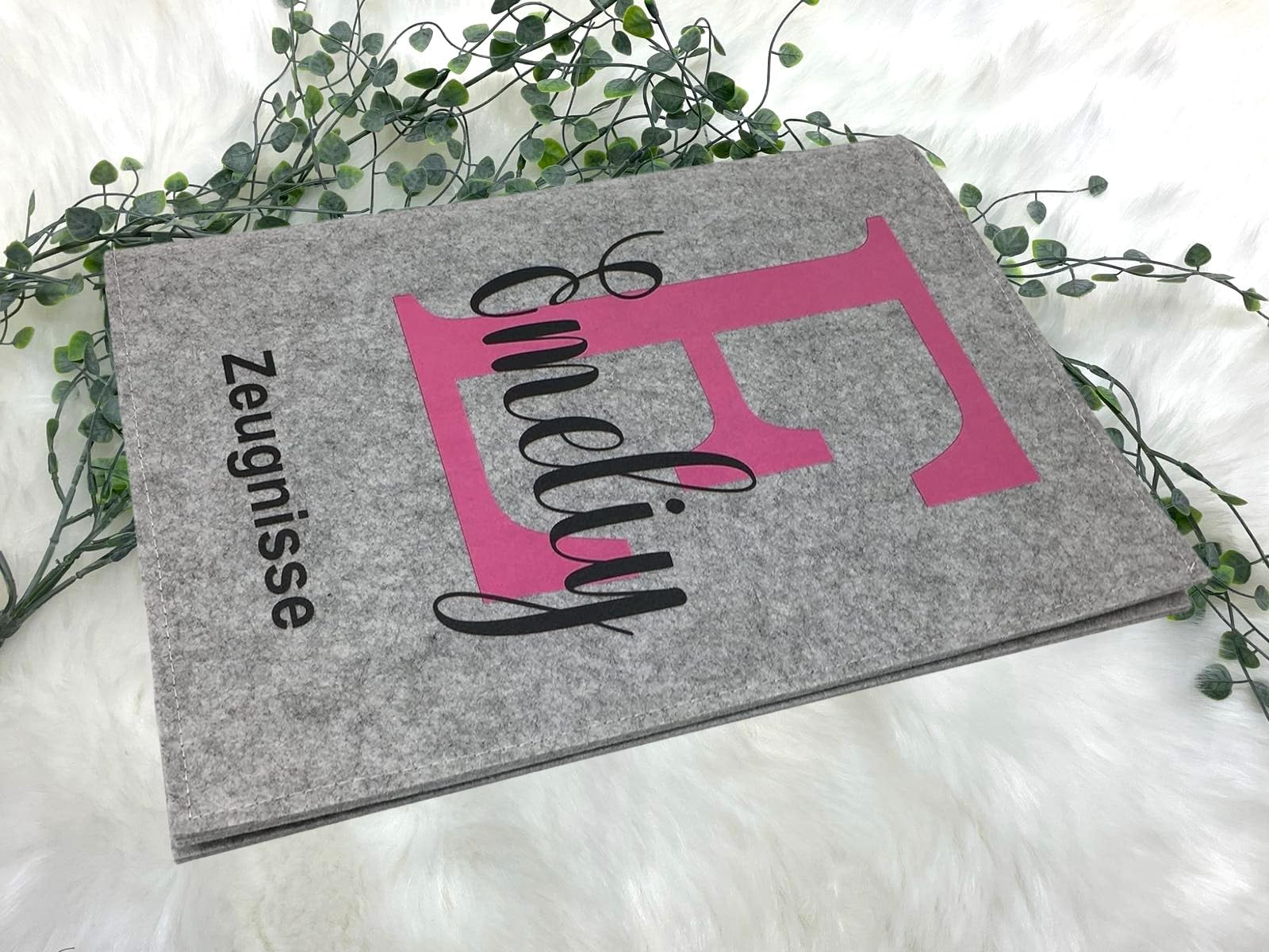 Zeugnismappe mit Namen - Mädchen und Jungen - Personalisiert Filz A4 Buchstabe Pink - Dokumenten Urkunden Mappe Kinder - Hefter Zeugnisse - Sichtbuch