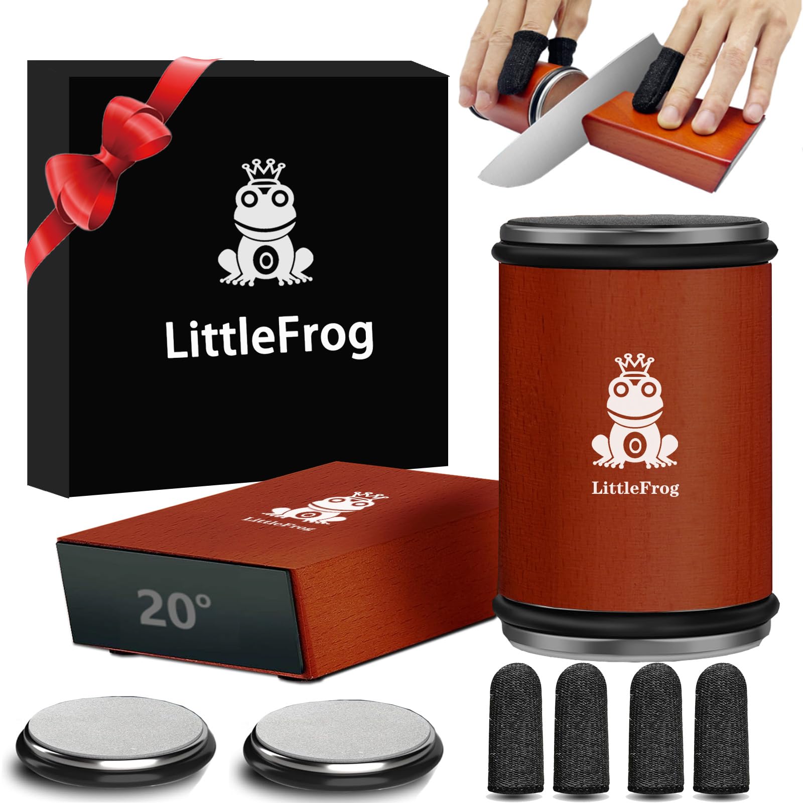 LittleFrog Knife Sharpener Tool, Rolling Knife Sharpener Kit, with Diamonds & Ceramic for All Types of Kitchen Knives Sharpener, 15° & 20° Magnetic Angle Auxiliary Bracket Sharpener