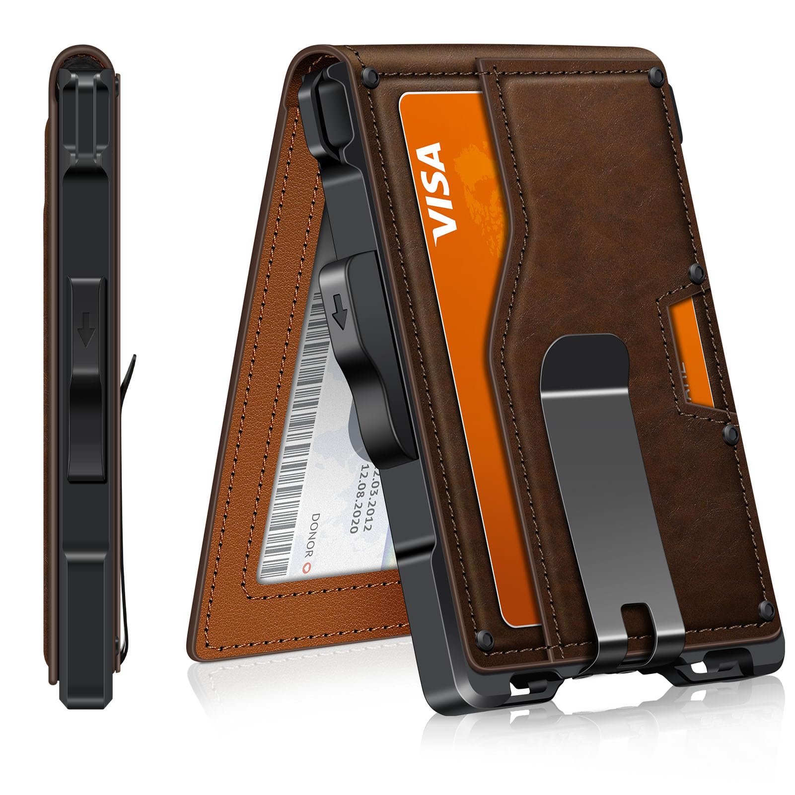 GHUKY Wallet for Men, Minimalist Slim Mens Wallet with Money Clip, RFID Blocking Smart Pop Up Card Wallet with ID Window, Compact Bifold Wallet,Metal Aluminum Credit Card Holder