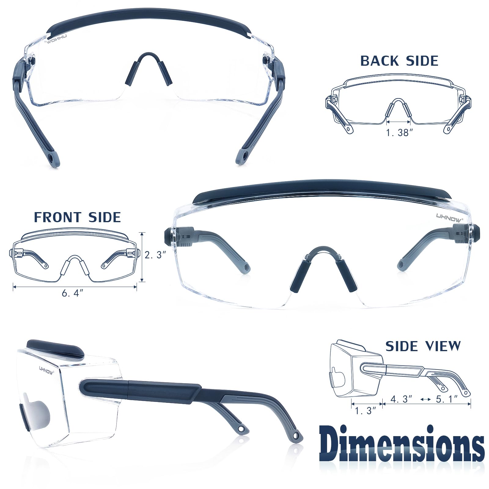 UKNOW Gafas de seguridad sobre gafas, gafas de seguridad antivaho envolvente, gafas protectoras ANSI Z87.1