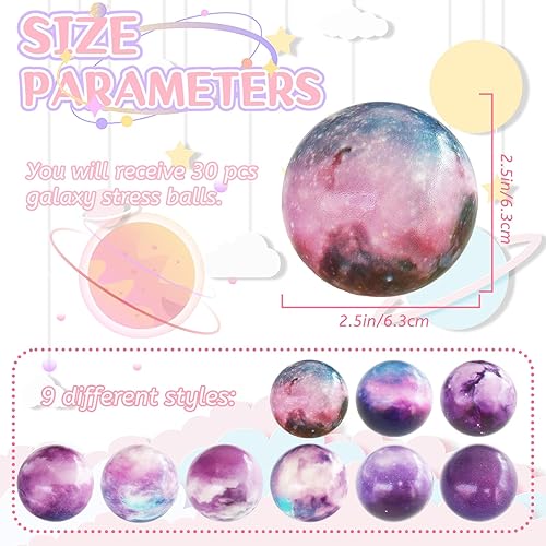 Miniatura 2 de 30 bolas antiestrés de galaxia, bolas de espuma con temática del espacio exterior de 2.5 pulgadas, bolas de alivio del estrés para niños, bolas