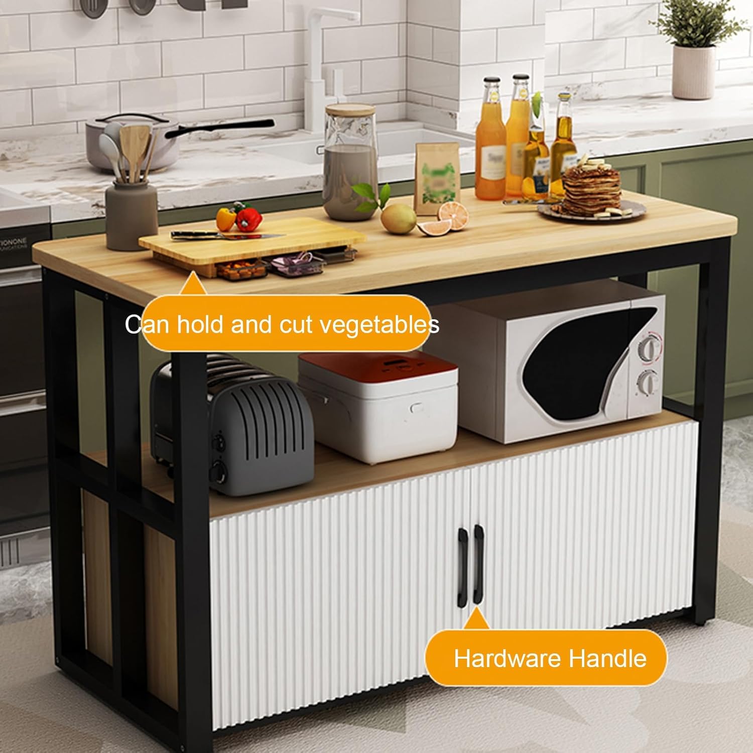 Multi-tier Workbench Multifunctional Storage Cabinet Workbench Large Storage Commercial Home Preparation Table Rectangular Table Thickened Metal Frame Sturdy(Yellow)