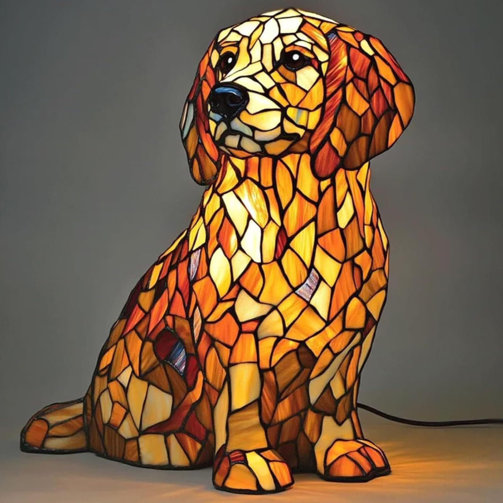 HOPASRISEE Tiffany Cat Lamp, Mosaic Cat Lamp, LED Lamps Corgi/Pug/ - Handmade Resin Bedside Lamps, Home Decor for Bedroom Lighting for Cats and Dog Lovers [Energy Class A](K)