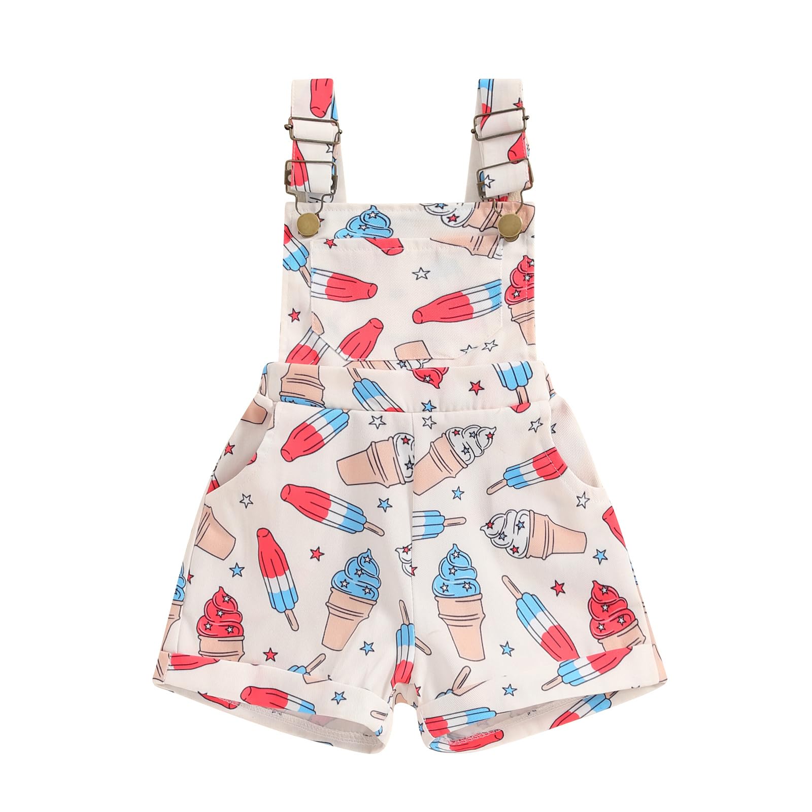 YINGISFITM 4th of July Baby Boy Girl Outfit American Flage Overalls Romper Infant Jumpsuit Toddler Fourth of July Clothes (Ice-Cream Beige,5-6 Years)