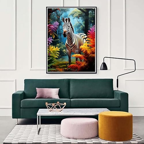 Miniatura 3 de Zariocy Kits de arte de diamantes 5D para adultos, cebra, pintura de bricolaje con arte de diamantes, arte redondo de diamante, pinturas de