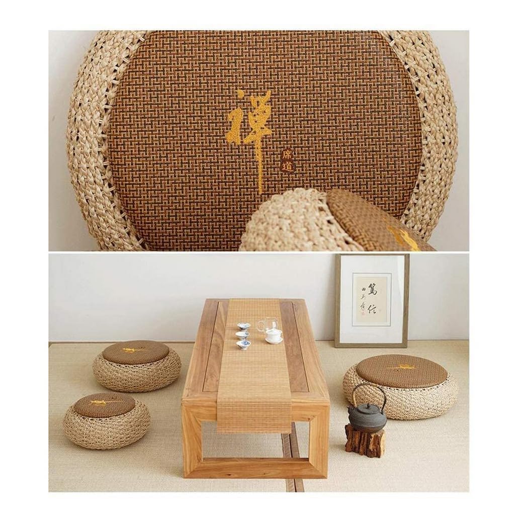 Cojín redondo hecho a mano para tatami, cojín de meditación, tejido a mano, para yoga, meditación, zen, para tatami, suelo y ventana, 60 x 17 cm