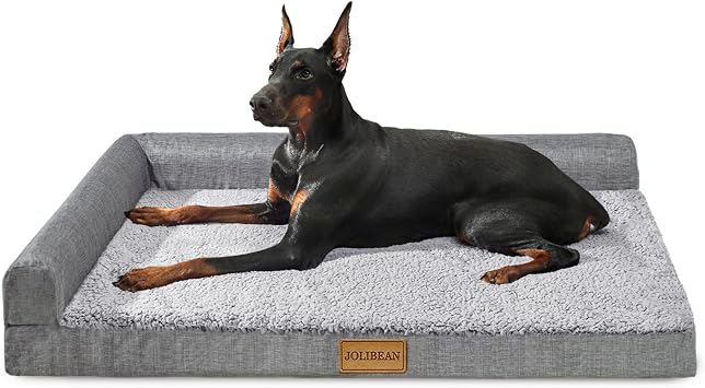 Orthopedic Large Dog Bed Washable Pet Sofa Bed 91X61cm Grey | 2-Sided Bolster Egg-Crate Foam Dog Couch Large Sized Dogs, Waterproof Removable Cover, Nonskid Bottom Pet Crate Mat