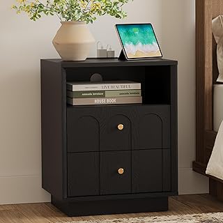 Nightstand with Charging Station, Modern Nightstand with Arched Design, ...