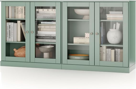 Palace Imports 100% Solid Wood 64 Sideboard with Clear Glass Doors & Adjustable Shelves