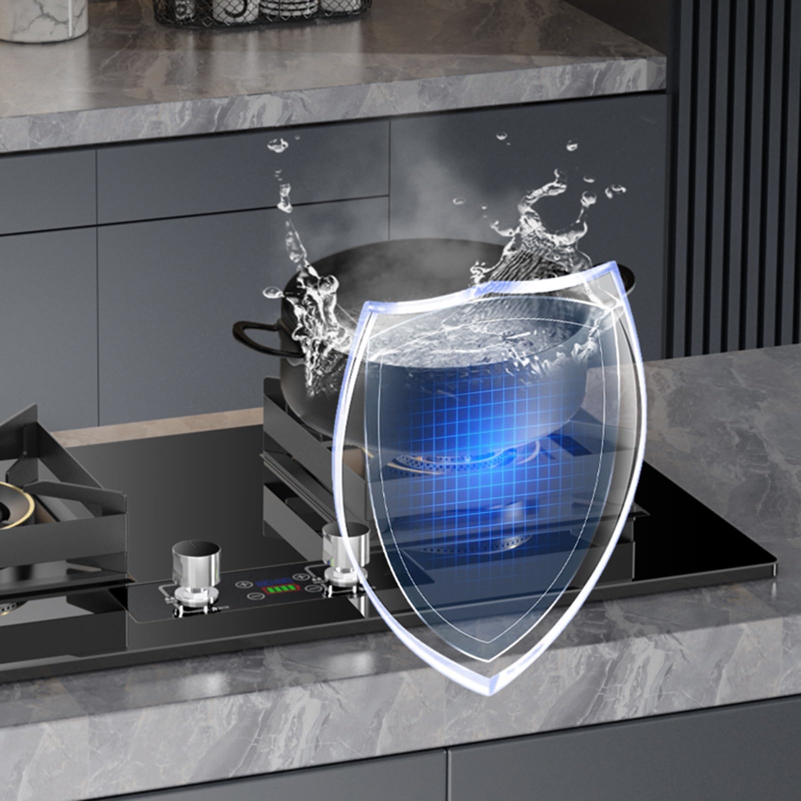 THEGA Cucina A Gas Propano A 2 Fuochi - Cucina A Gas in Acciaio al Titanio da 8,5 KW, Temporizzazione di 180 Minuti, Protezione Antispegnimento, da Tavolo E A Filo(LPG)