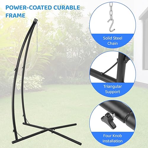 Miniatura 5 de Arlopu Hamaca colgante con soporte en X con tienda de campaña, soporte de metal para interiores con tienda de campaña, asiento de patio con cesta de