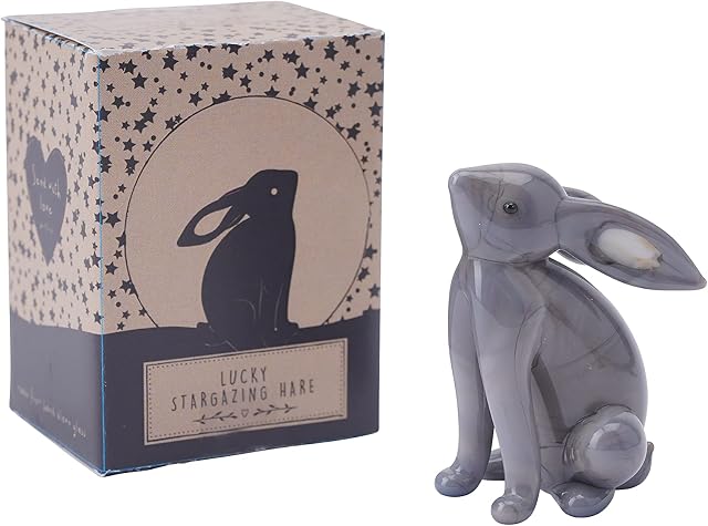 Ceramic Stargazing Hare | Lucky Charm Ornament | Grey | Gift Boxed | Send with Love by CGB Giftware | GB06043