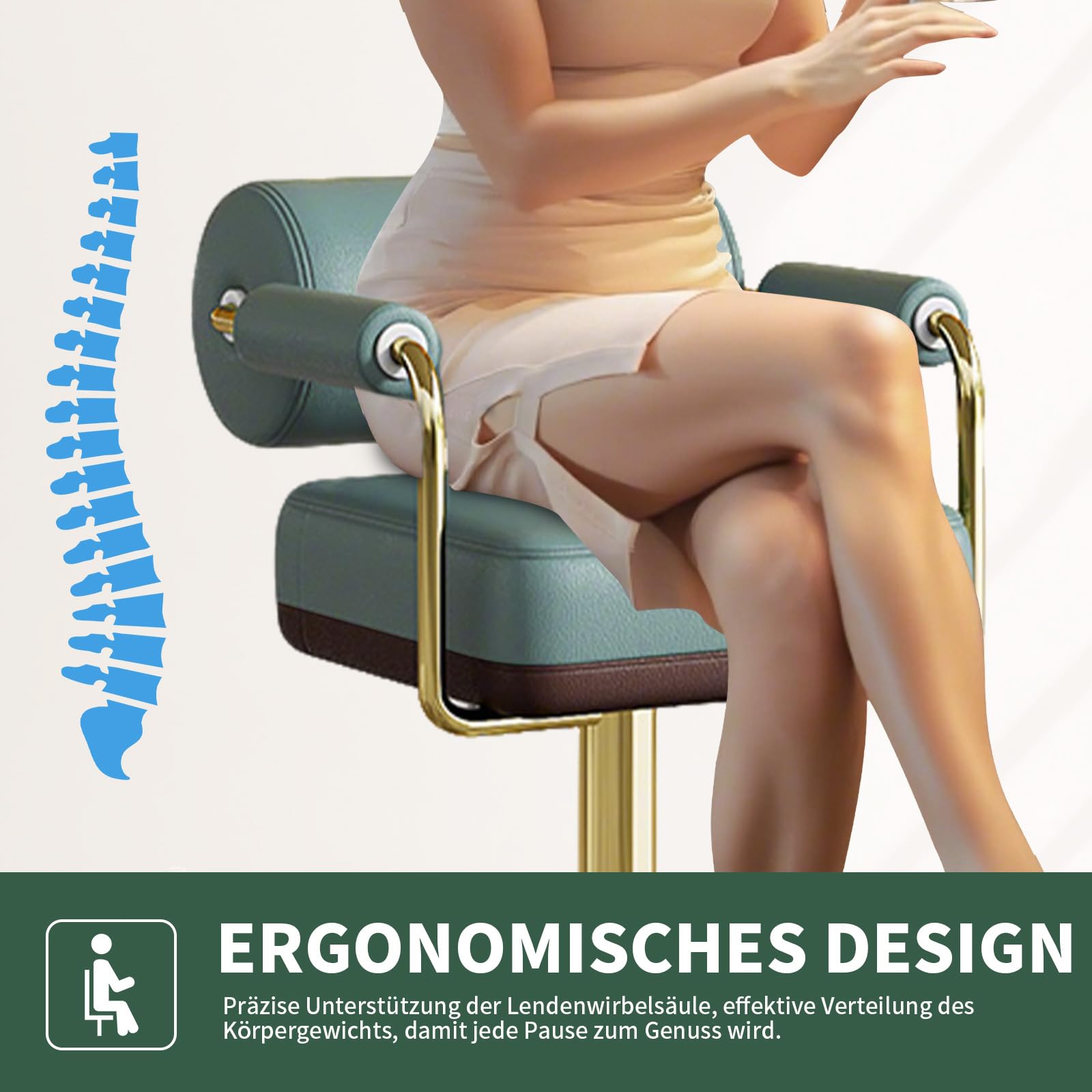 Vigosit Barhocker Set Höhenverstellbar, Barstuhl mit Lehne & Armlehne, 360° Drehbarer Tresenhocker für Küche, Gepolsterter Küchenhocker mit Großer Sitzfläche & Stabiles Metallgestell， Grün(1 Stück)