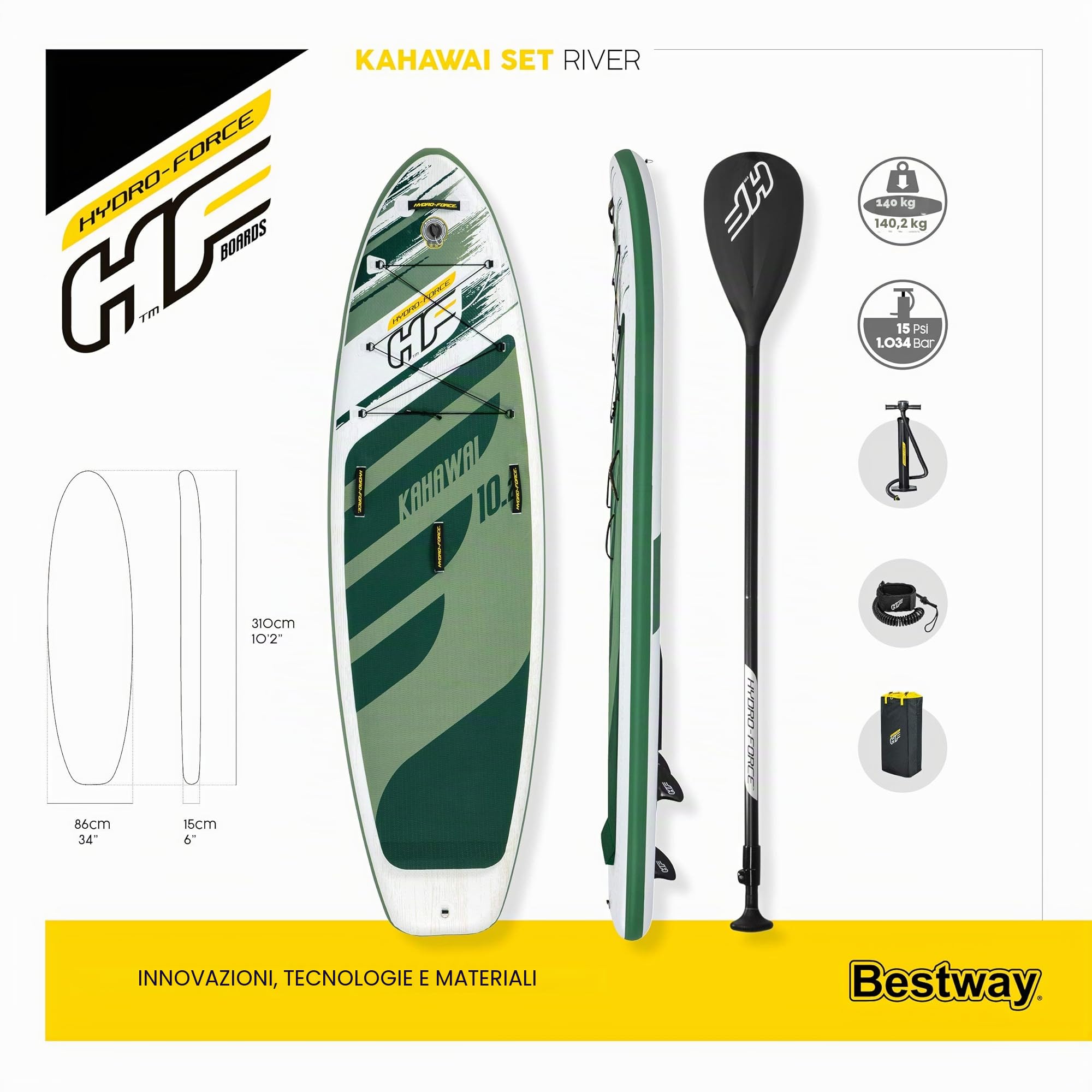 Hydro-Force SUP, Inflatable Stand Up Paddle Board, Complete Set, Multiple Sizes