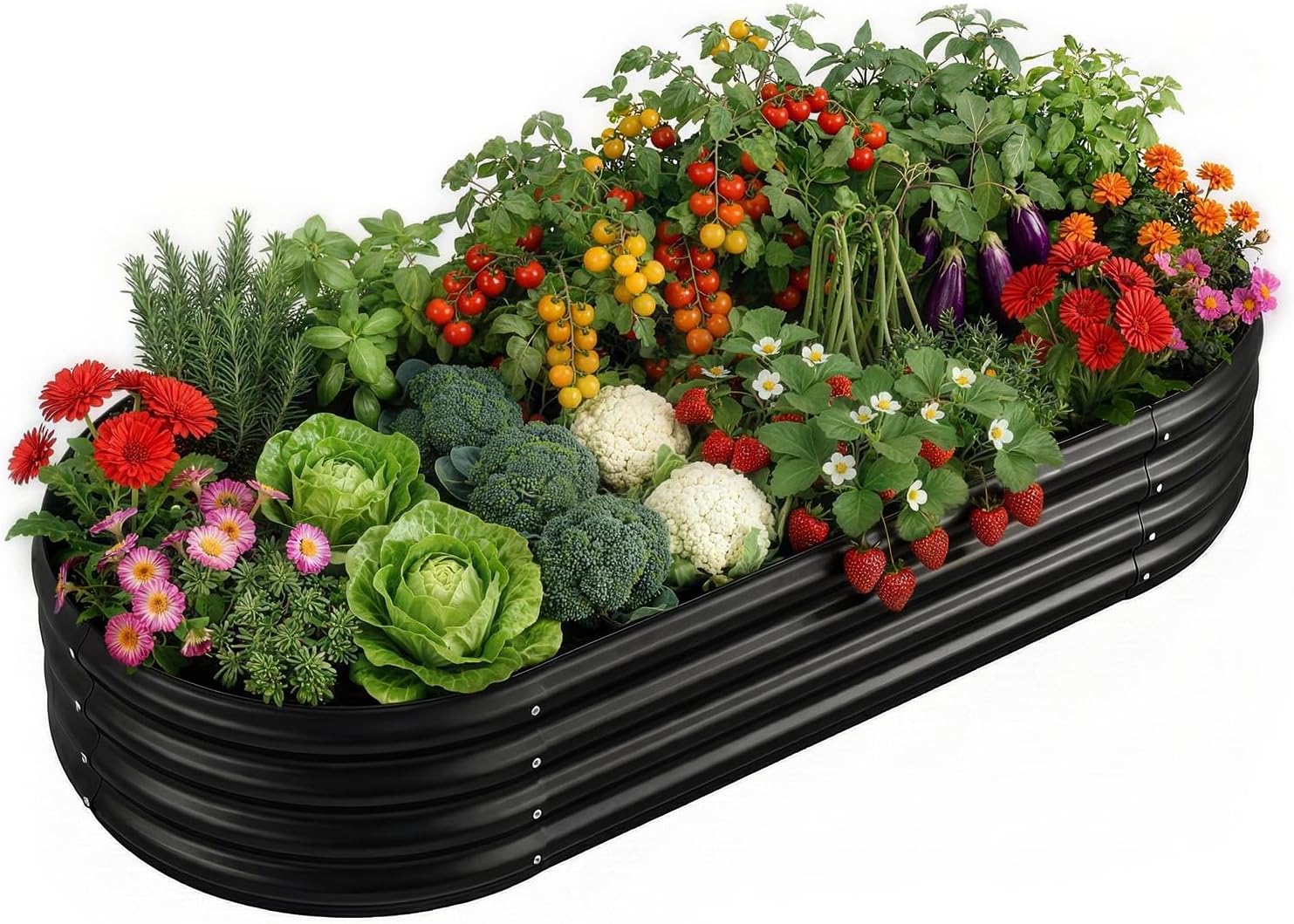Galvanized Raised Garden Bed Kit, Galvanized Planter Raised Garden Boxes Outdoor, Oval Large Metal Raised Garden Beds for Vegetables(Grey)4×2×1ft(1pcs)