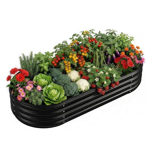 Land Guard Galvanized Raised Garden Bed Kit, Galvanized Planter Raised Garden Boxes Outdoor, Oval Large Metal Raised Garden Beds for Vegetables(Grey)4×2×1ft(1pcs)