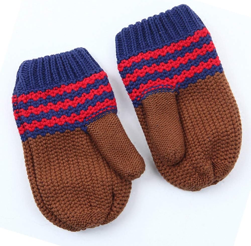 Child Knitting Gloves Autumn And Winter Double Layer Thicken Keep Warm Windproof Girl Cartoon Bear Mittens, 2 Sizes