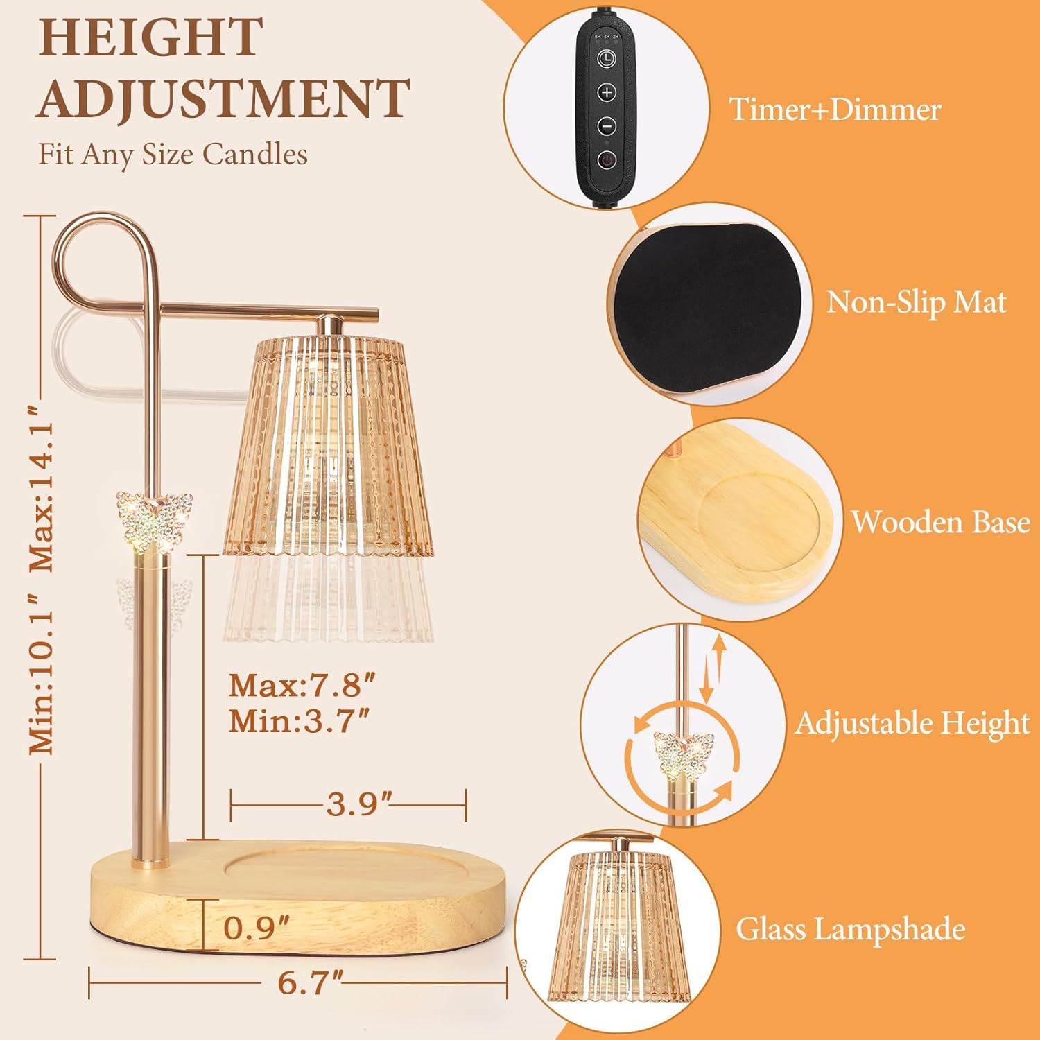 SHARE&CARE Candle Warmer Lamp - Valentine's Festive Metal Wax Melter with Timer & 4 Dimming Modes, Gift-Ready for Women, Christmas, Birthday, Women Gift for Mom, Wife,Her (Glod-Bu)