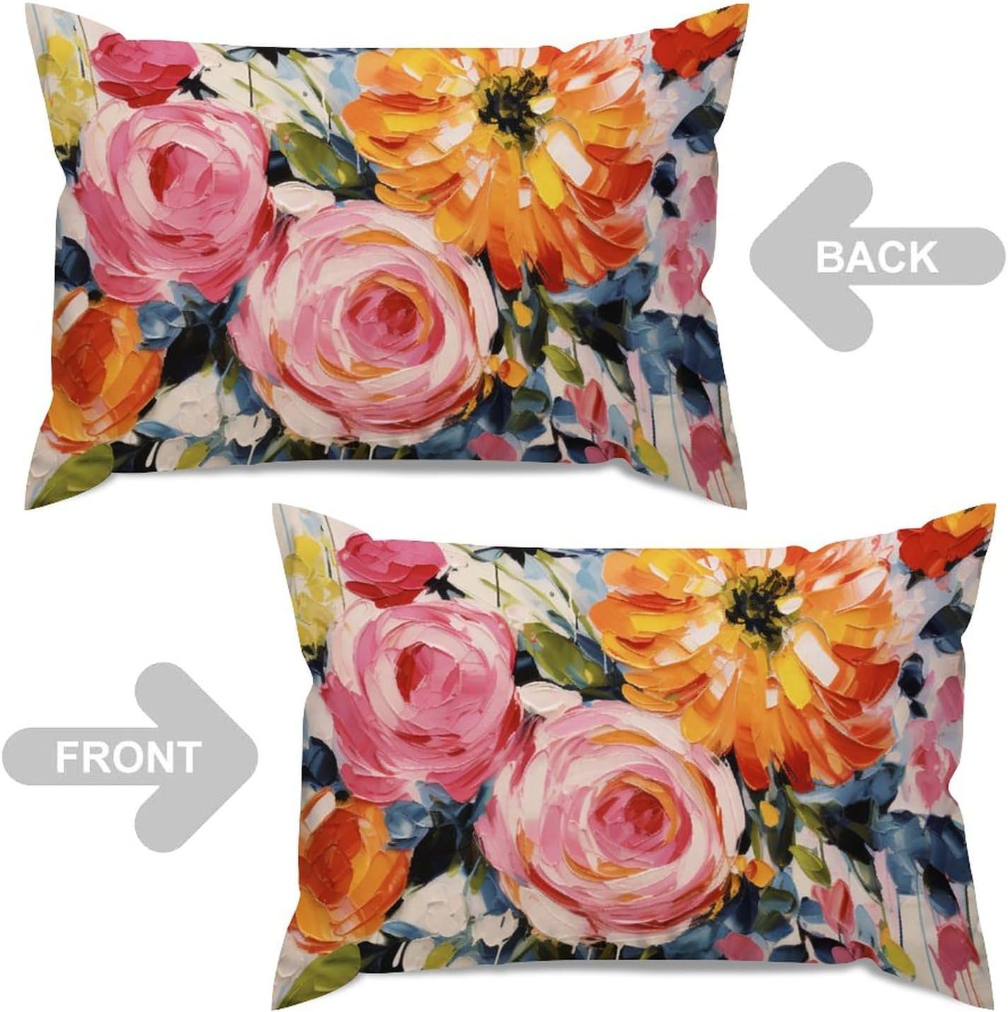 Chinoiserie Pillow Cover Bright Floral Pink Rose Colourful Lumbar Pillow Cover Set of 2 Dynasty Cotton Linen 20x30in Maximalist Cushion Cases for Sofa Bed Couch Chair Patio
