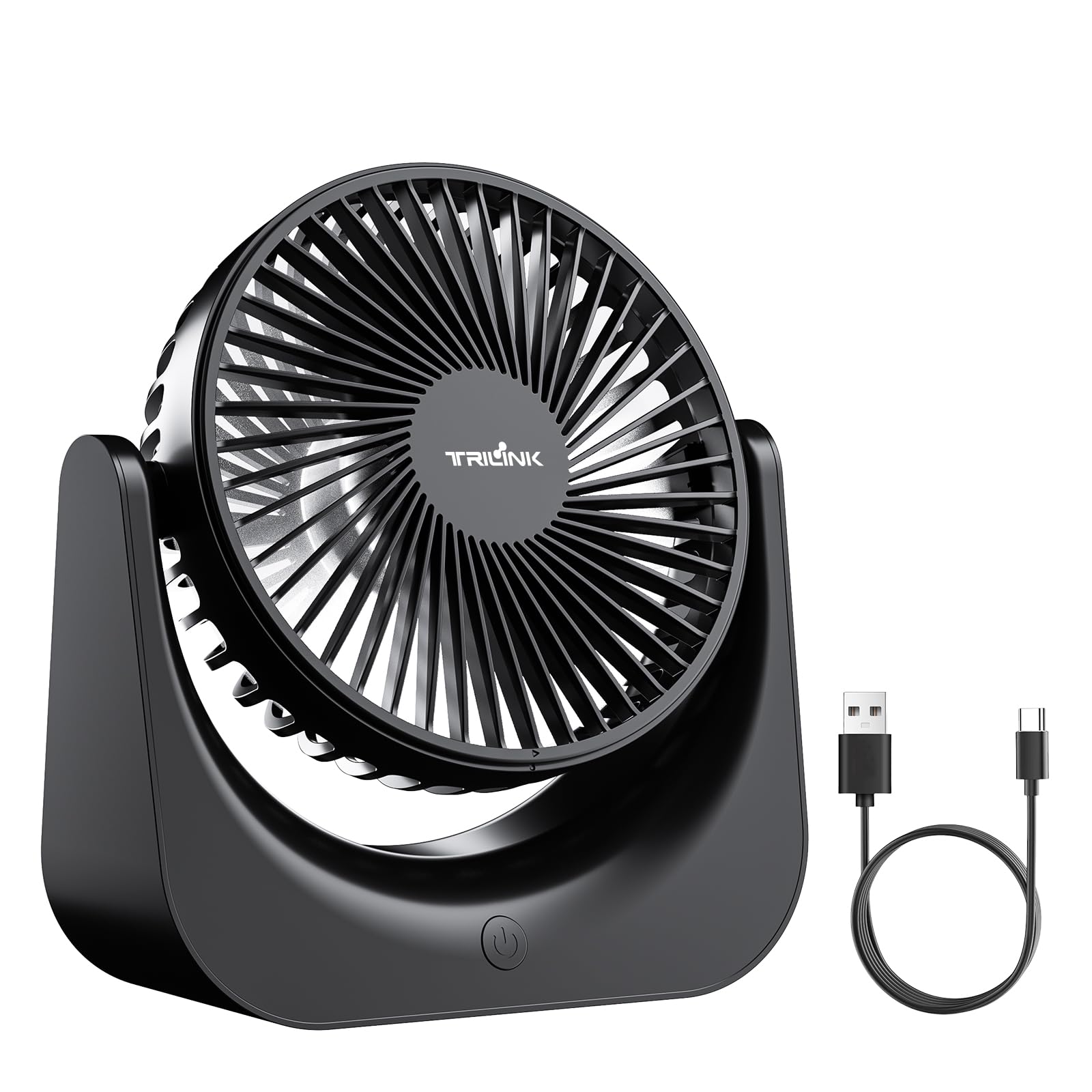 TRILINK Pequeño Ventilador de Mesa USB – Mini Ventilador de Escritorio con 5 Velocidades, Inclinable, Silencioso, Fan de Sobremesa Portátil para Hogar, Oficina, Dormitorio, Viajes y Camping