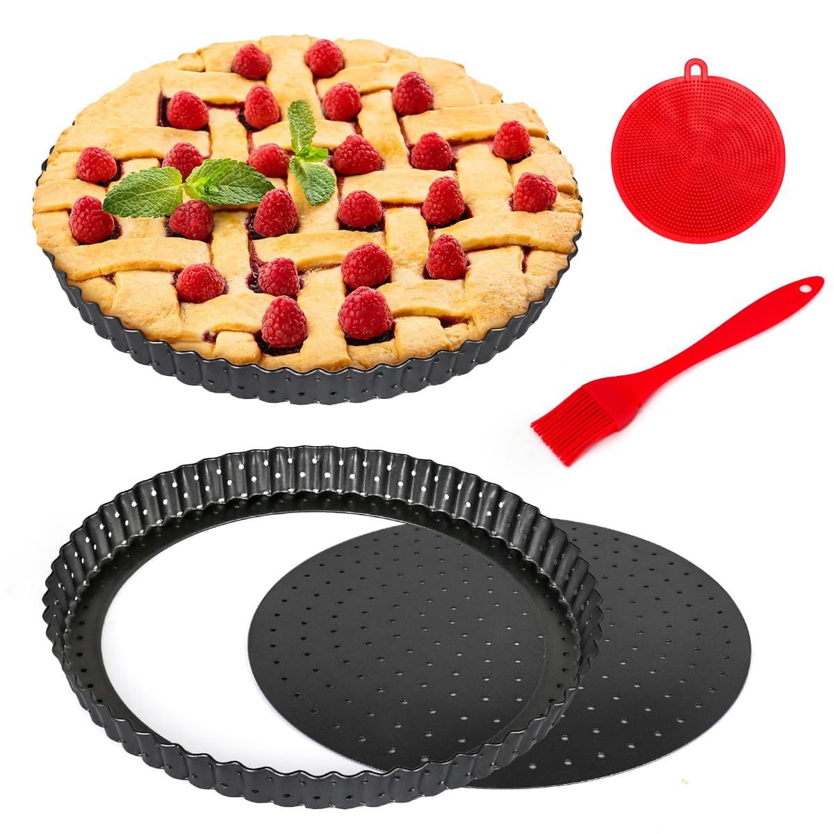 Gutsdoor Forma de torta, torta e quiche com fundo removível antiaderente quiche formas de