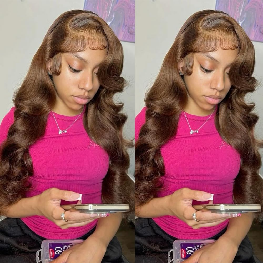 250 Density Body Wave Chocolate Brown Wig 13x6 Lace Front Wigs Human Hair Pre Plucked 100% Real Human Hair 4# Brown Wig for Women 22 Inch