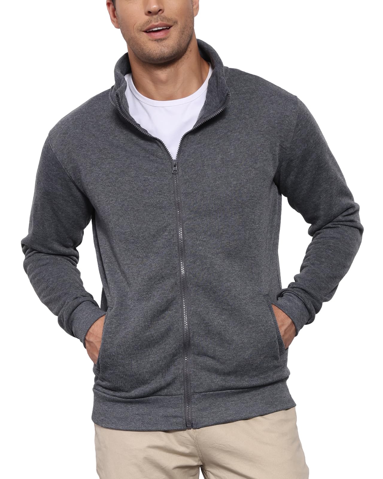 LAOARA Felpa Uomo con Zip Felpe Senza Cappuccio Nera Hoodie Leggera Invernale Giubbotto Giacca Giaccone M-3XL