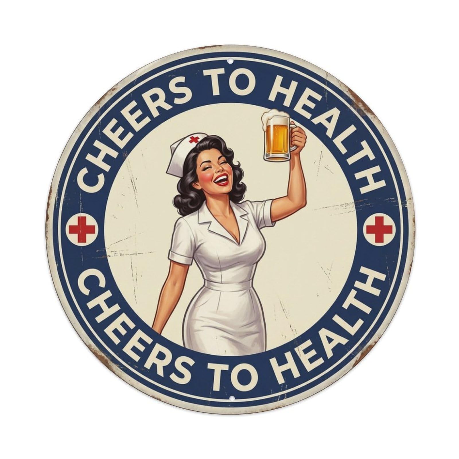 Cheers To Health Nurse Cocktail Quote Beer Mug Metal Tin Sign