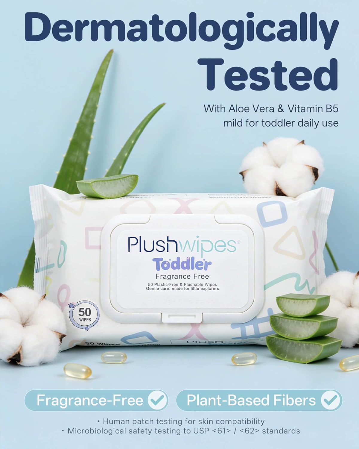 Toddler Flushable Wet Toilet Wipes for Kids, Unscented, Plant-Based, Gentle for Sensitive Skin, One at a Time Dispensing, Potty Training Wipes, Rapid Dispersal, 6 Packs (300 Count)