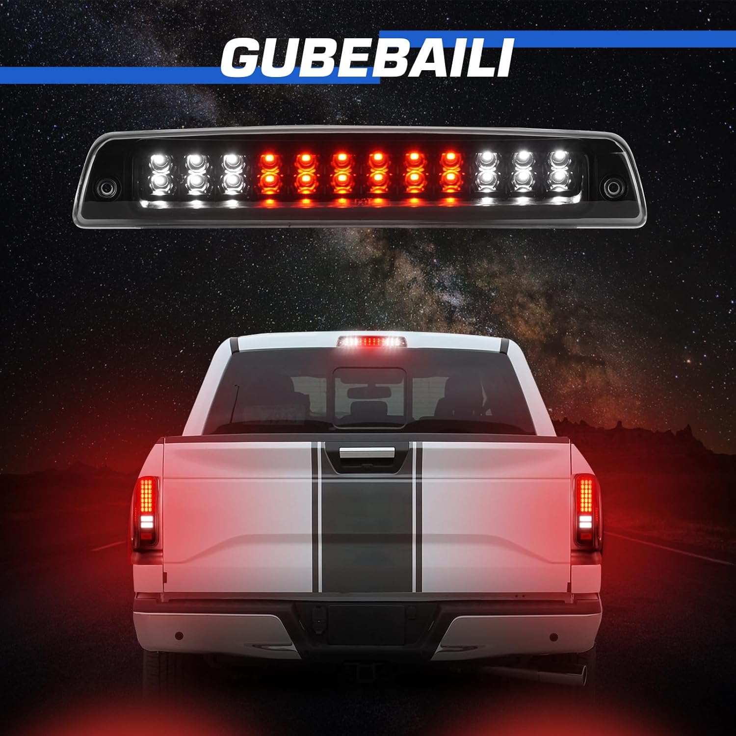 LED Tail Light + 3rd Brake Light Fit for Ram 1500 1994-2001, Fit for Ram 2500 3500 1994-2002, Rear Brake Lamp Taillight Assembly, Black Housing Smoke Lens