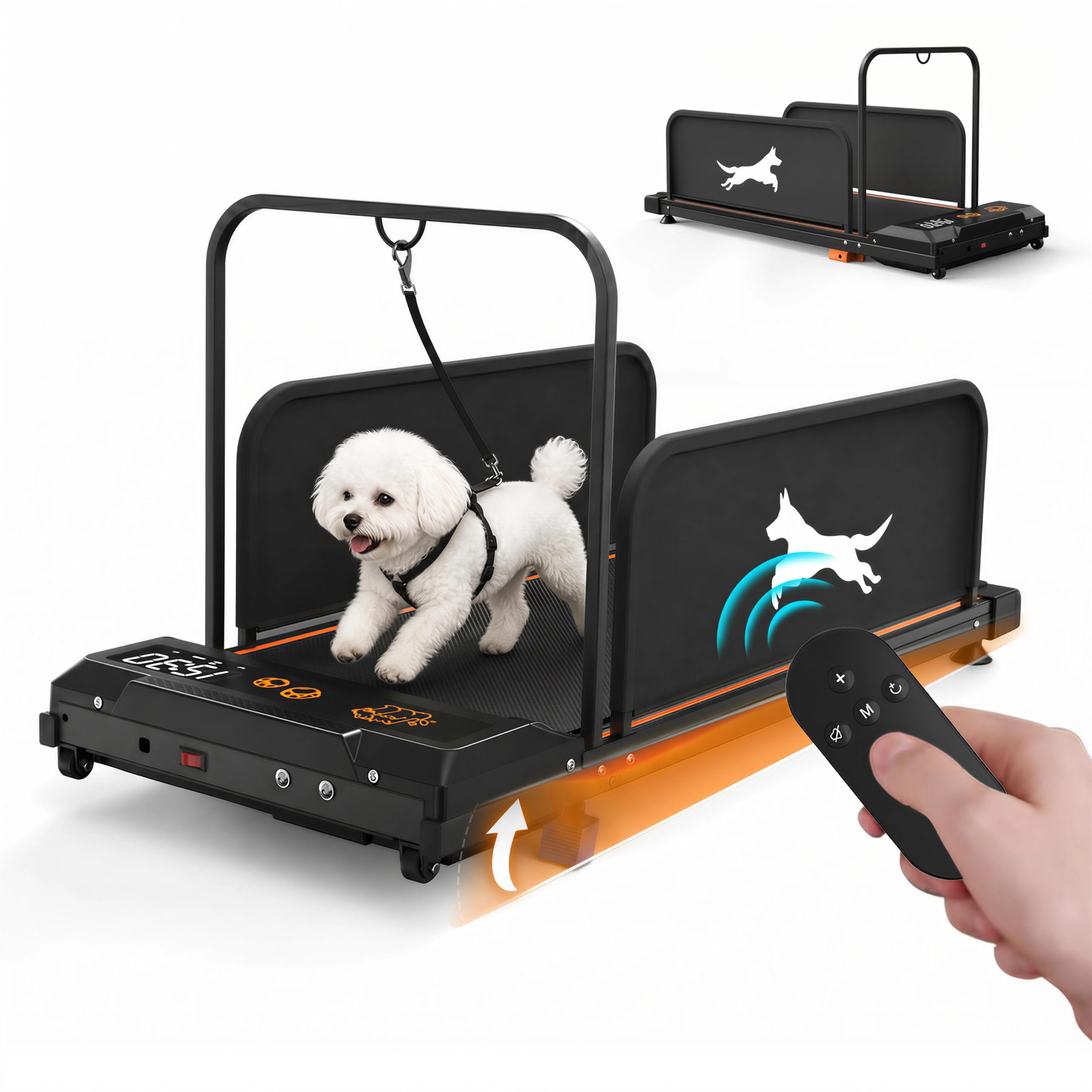 Hundelaufband für Kleine & Mittelgroße Hunde, 90 × 37.5 cm Laufbereich | Mit Fernbedienung, 1–6 km/h, Bis 100 kg, 2,5 PS Leiser Motor, 12 Programme, Haustier Trainingsgerät für Indoor Outdoor